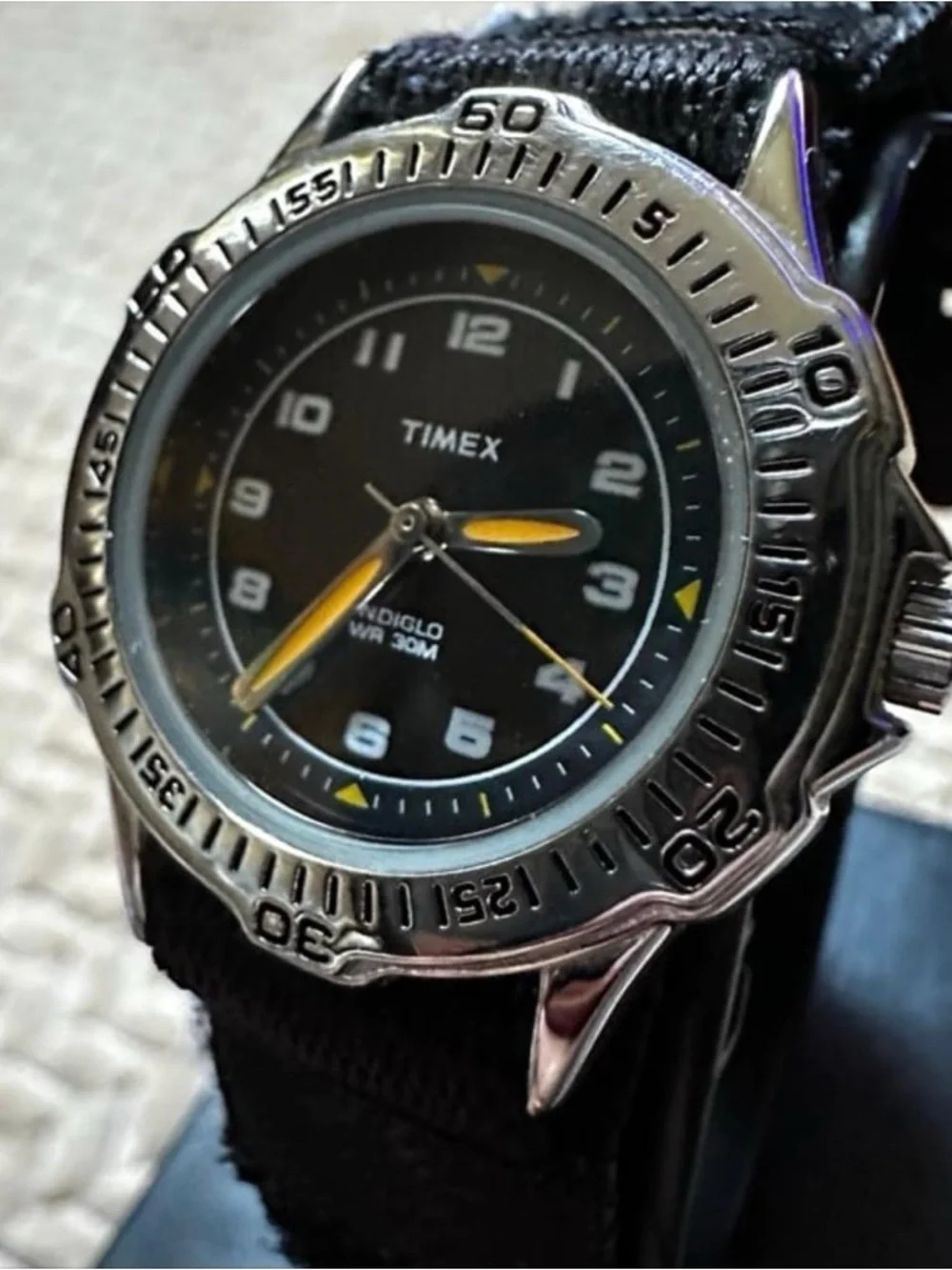 Vintage Timex analogue Black Dial Watch with Yellow Accents - Picture 5 of 7